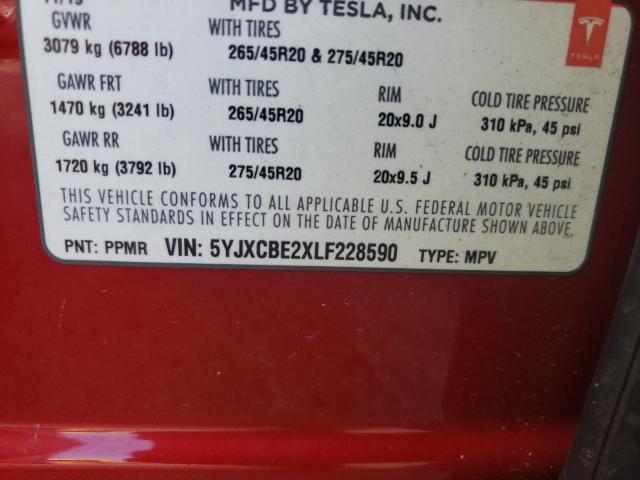Photo 10 from auction – 2020 TESLA MODEL X with VIN 5YJXCBE2XLF228590