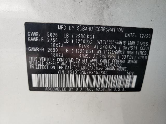Photo 10 from auction – 2021 SUBARU OUTBACK LI with VIN 4S4BTGND7M3155603