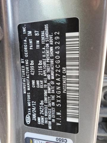 Photo 10 from auction – 2012 KIA OPTIMA EX with VIN 5XXGN4A72CG043292