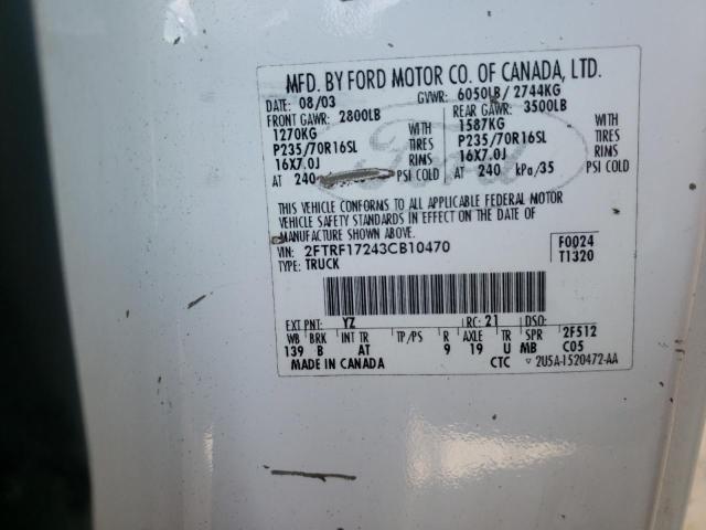 Photo 10 from auction – 2003 FORD F150 with VIN 2FTRF17243CB10470