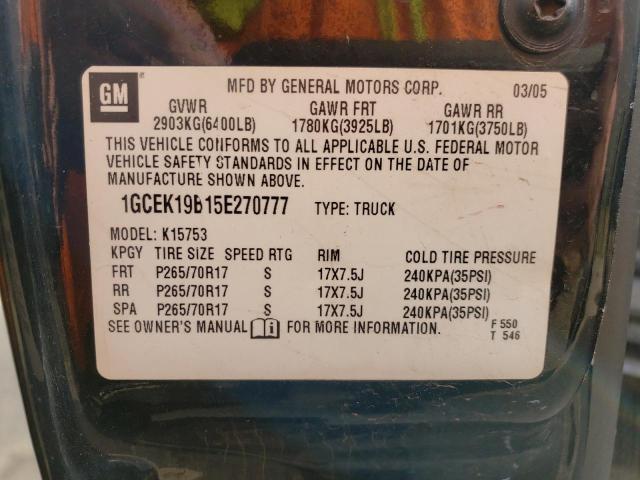 Photo 10 from auction – 2005 CHEVROLET SILVERADO with VIN 1GCEK19B15E270777
