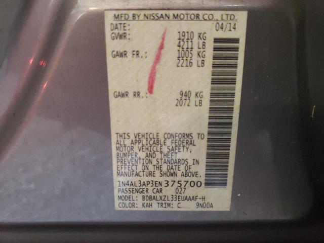 Photo 10 from auction – 2014 NISSAN ALTIMA SL with VIN 1N4AL3AP3EN375700
