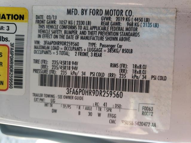 Photo 10 from auction – 2013 FORD FUSION SE with VIN 3FA6P0HR9DR259560