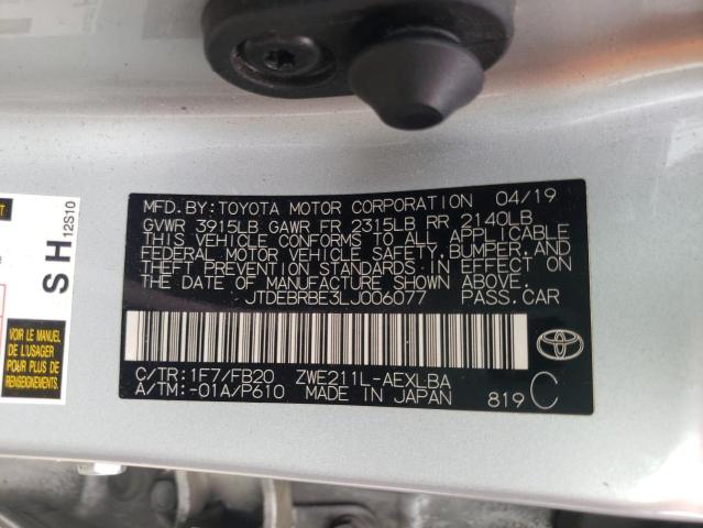 Photo 10 from auction – 2020 TOYOTA COROLLA LE with VIN JTDEBRBE3LJ006077
