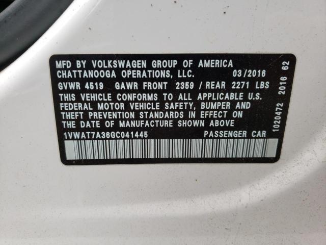 Photo 10 from auction – 2016 VOLKSWAGEN PASSAT S with VIN 1VWAT7A36GC041445