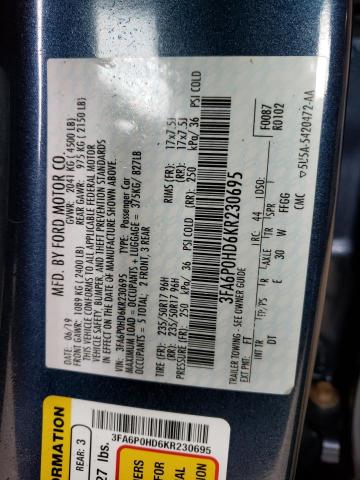 Photo 10 from auction – 2019 FORD FUSION SE with VIN 3FA6P0HD6KR230695