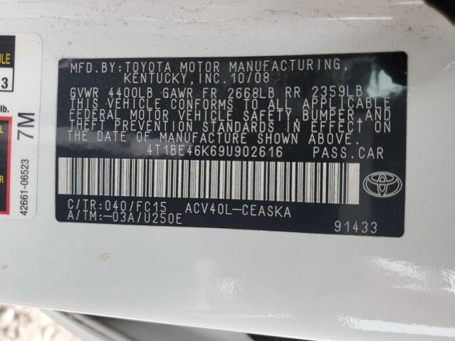 Photo 10 from auction – 2009 TOYOTA CAMRY BASE with VIN 4T1BE46K69U902616