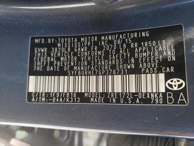 Photo 10 from auction – 2016 TOYOTA COROLLA L with VIN 5YFBURHE7GP376731