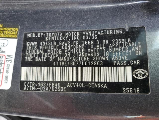 Photo 10 from auction – 2007 TOYOTA CAMRY CE with VIN 4T1BE46K77U012963