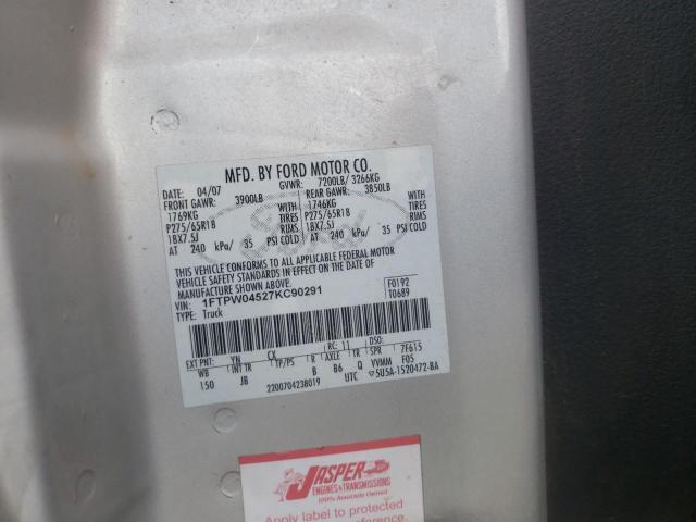 Photo 10 from auction – 2007 FORD F150 SUPER with VIN 1FTPW04527KC90291
