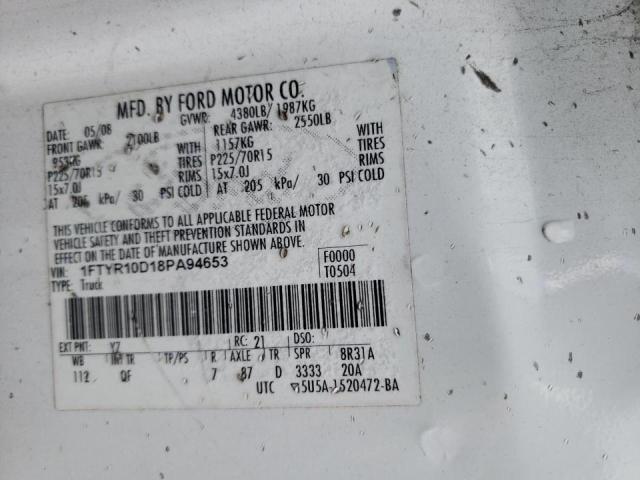 Photo 10 from auction – 2008 FORD RANGER with VIN 1FTYR10D18PA94653