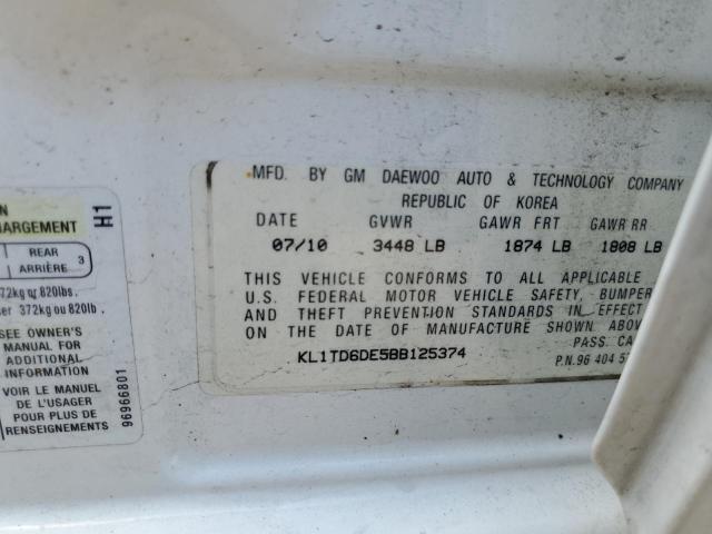 Photo 10 from auction – 2011 CHEVROLET AVEO LS with VIN KL1TD6DE5BB125374
