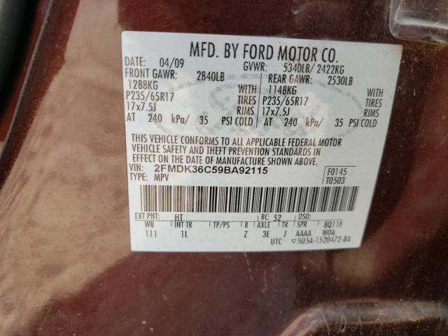 Photo 10 from auction – 2009 FORD EDGE SE with VIN 2FMDK36C59BA92115