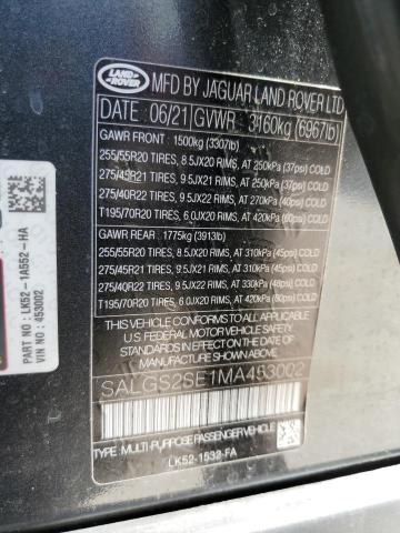 Photo 10 from auction – 2021 LAND ROVER RANGE ROVE with VIN SALGS2SE1MA453002