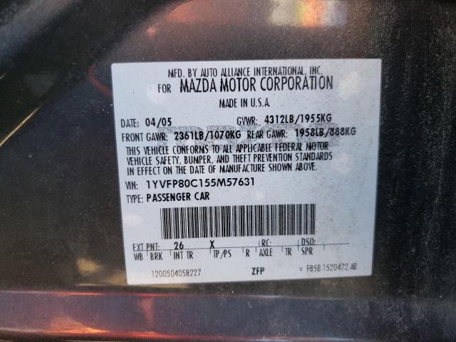 Photo 10 from auction – 2005 MAZDA 6 I with VIN 1YVFP80C155M57631