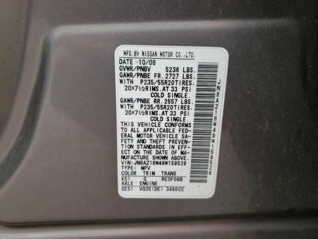 Photo 10 from auction – 2009 NISSAN MURANO S with VIN JN8AZ18W49W159529
