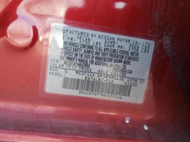 Photo 10 from auction – 2017 NISSAN VERSA S with VIN 3N1CN7AP9HK423556