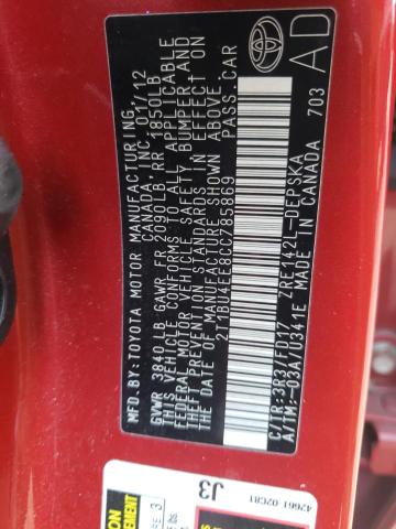 Photo 10 from auction – 2012 TOYOTA COROLLA BA with VIN 2T1BU4EE8CC785869