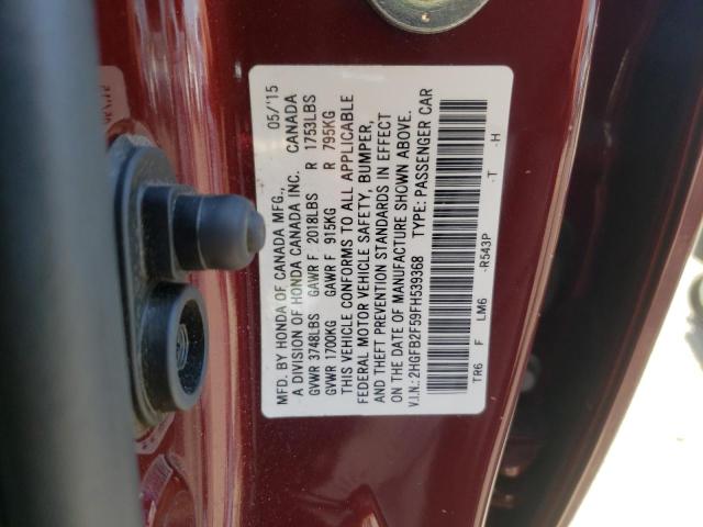 Photo 10 from auction – 2015 HONDA CIVIC LX with VIN 2HGFB2F59FH539368