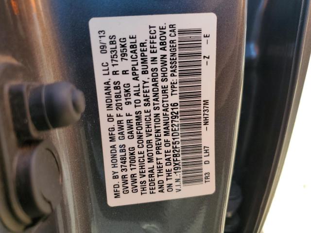 Photo 10 from auction – 2013 HONDA CIVIC LX with VIN 19XFB2F51DE279216