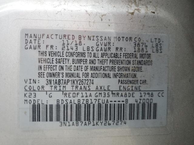 Photo 10 from auction – 2019 NISSAN SENTRA S with VIN 3N1AB7AP1KY267274