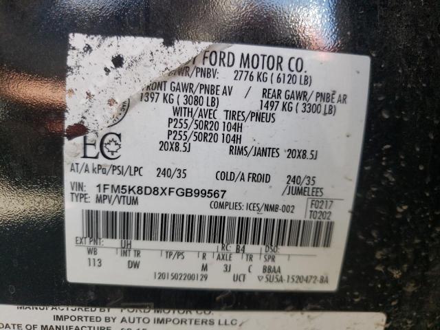 Photo 10 from auction – 2015 FORD EXPLORER X with VIN 1FM5K8D8XFGB99567