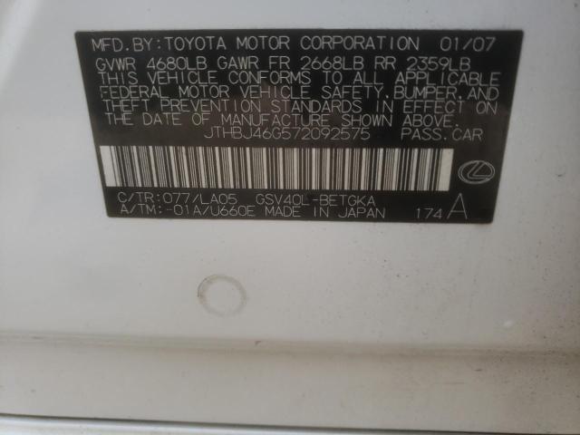 Photo 10 from auction – 2007 LEXUS ES 350 with VIN JTHBJ46G572092575