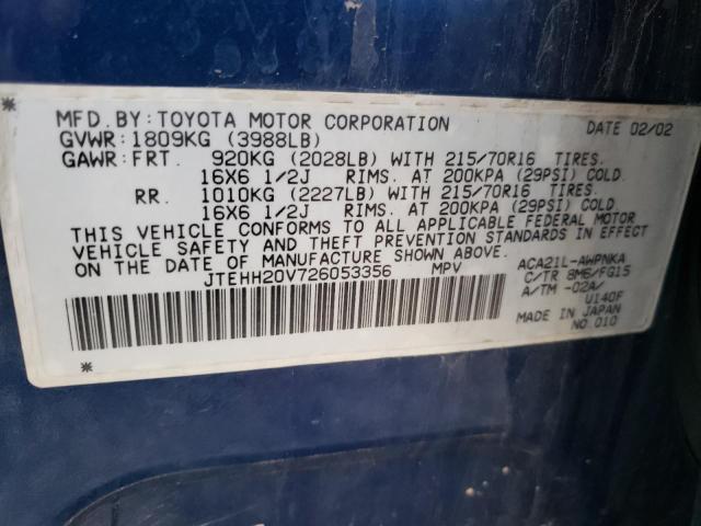 Photo 10 from auction – 2002 TOYOTA RAV4 with VIN JTEHH20V726053356