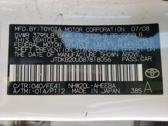 Photo 10 from auction – 2008 TOYOTA PRIUS with VIN JTDKB20U087818056