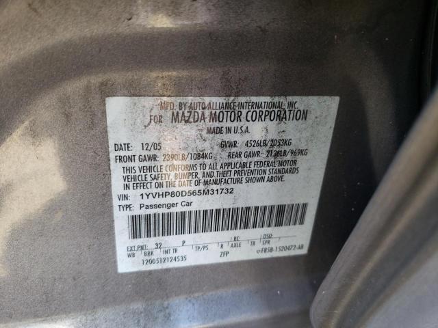 Photo 10 from auction – 2006 MAZDA 6 S with VIN 1YVHP80D565M31732
