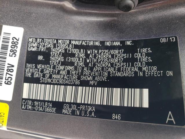 Photo 10 from auction – 2013 TOYOTA SIENNA XLE with VIN 5TDYK3DC9DS403786