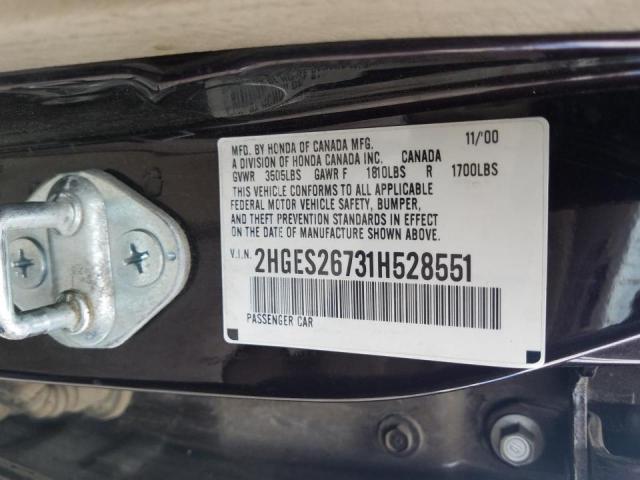 Photo 10 from auction – 2001 HONDA CIVIC EX with VIN 2HGES26731H528551