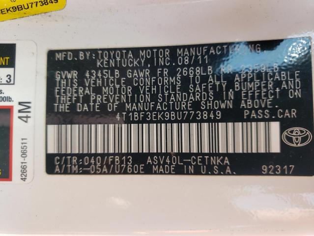 Photo 10 from auction – 2011 TOYOTA CAMRY BASE with VIN 4T1BF3EK9BU773849