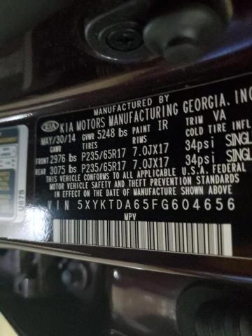 Photo 10 from auction – 2015 KIA SORENTO LX with VIN 5XYKTDA65FG604656