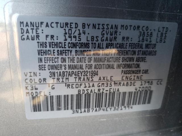 Photo 10 from auction – 2014 NISSAN SENTRA S with VIN 3N1AB7AP4EY321994