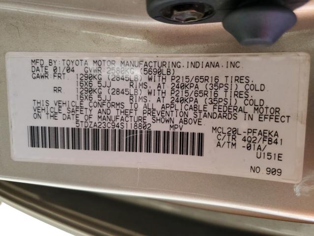 Photo 10 from auction – 2004 TOYOTA SIENNA CE with VIN 5TDZA23C94S118802