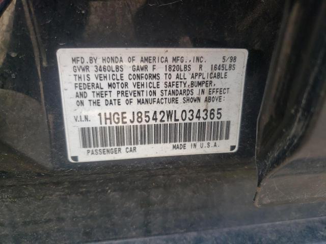 Photo 10 from auction – 1998 HONDA CIVIC EX with VIN 1HGEJ8542WL034365