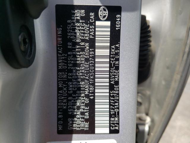 Photo 10 from auction – 2012 TOYOTA CAMRY BASE with VIN 4T1BF1FK5CU137191
