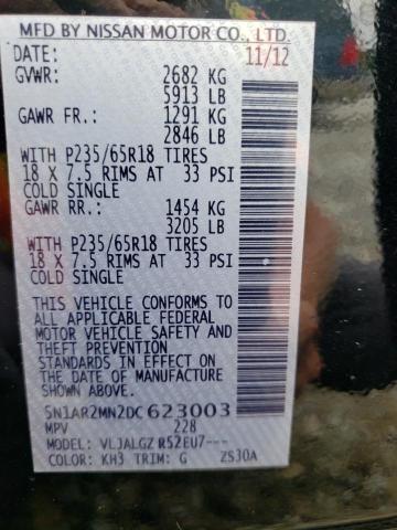 Photo 10 from auction – 2013 NISSAN PATHFINDER with VIN 5N1AR2MN2DC623003