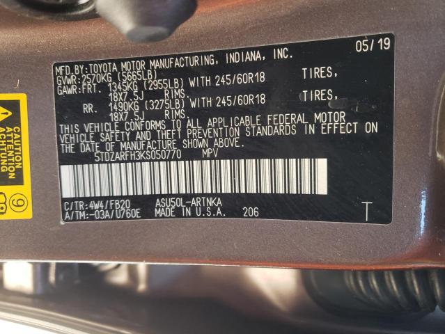 Photo 10 from auction – 2019 TOYOTA HIGHLANDER with VIN 5TDZARFH3KS050770