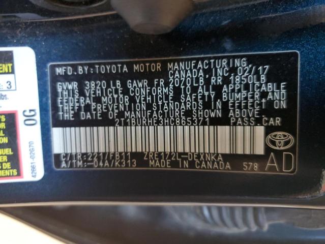 Photo 10 from auction – 2017 TOYOTA COROLLA L with VIN 2T1BURHE3HC865371