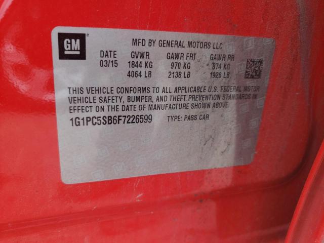 Photo 10 from auction – 2015 CHEVROLET CRUZE LT with VIN 1G1PC5SB6F7226599