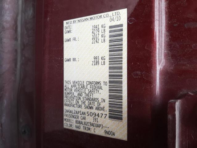 Photo 10 from auction – 2010 NISSAN ALTIMA BAS with VIN 1N4AL2AP1AN509477