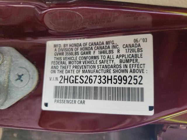 Photo 10 from auction – 2003 HONDA CIVIC EX with VIN 2HGES26733H599252