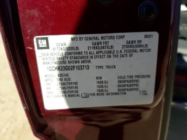 Photo 10 from auction – 2002 CHEVROLET SILVERADO with VIN 1GCHK23G02F103713