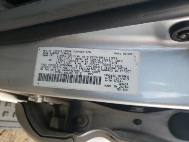 Photo 10 from auction – 2003 TOYOTA 4RUNNER SR with VIN JTEBU14R130018115