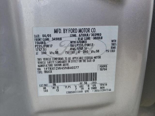 Photo 10 from auction – 2005 FORD F150 with VIN 1FTRX12W45NB40377