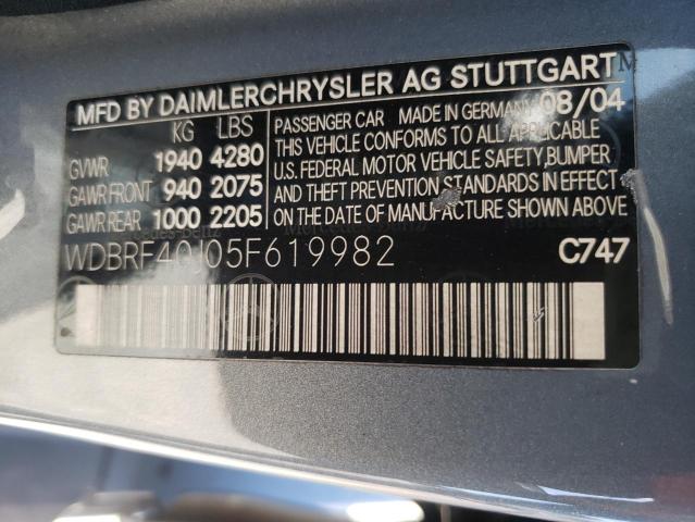 Photo 10 from auction – 2005 MERCEDES-BENZ C-CLASS with VIN WDBRF40J05F619982