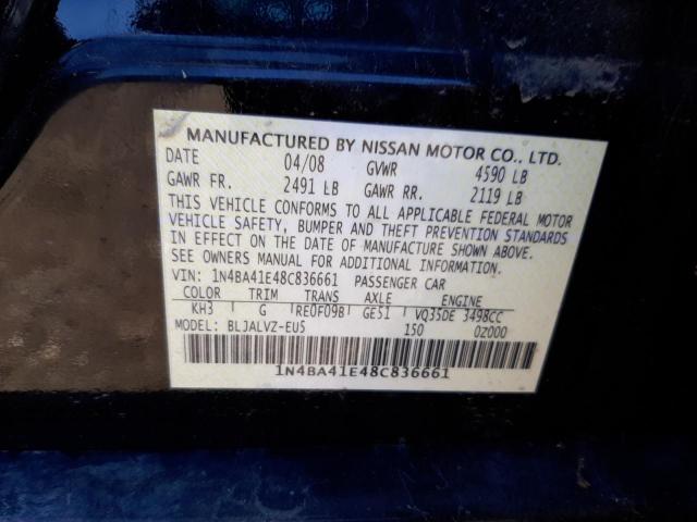 Photo 10 from auction – 2008 NISSAN MAXIMA SE with VIN 1N4BA41E48C836661