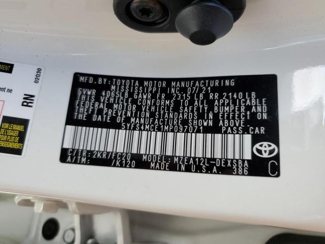 Photo 10 from auction – 2021 TOYOTA COROLLA SE with VIN 5YFS4MCE1MP097071
